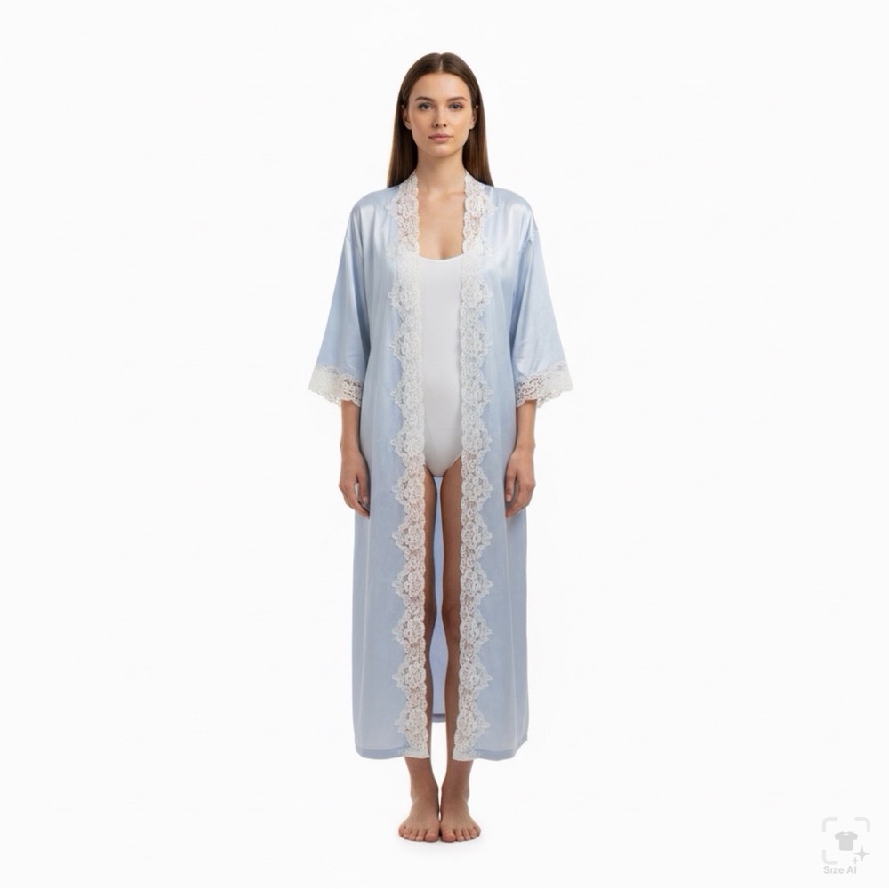 Ralph Lauren Sky Blue Robe with Lace Trim